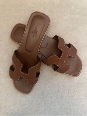Hermes Oran Leather Slide Sandals